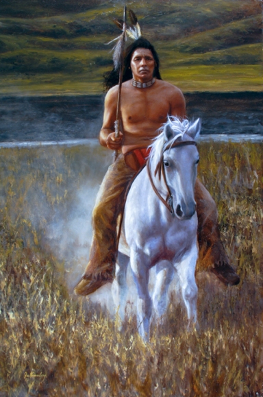 "Defender of the Plains" Oil 37x26, by Joe Kronenberg